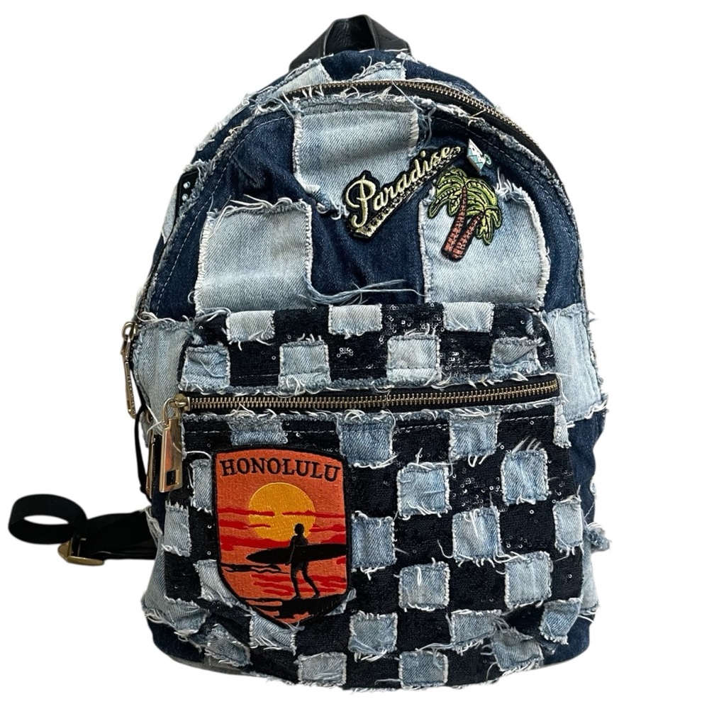 RARE‎ Denim biker patchwork and patches Paradise backpack from Marc Jacobs.